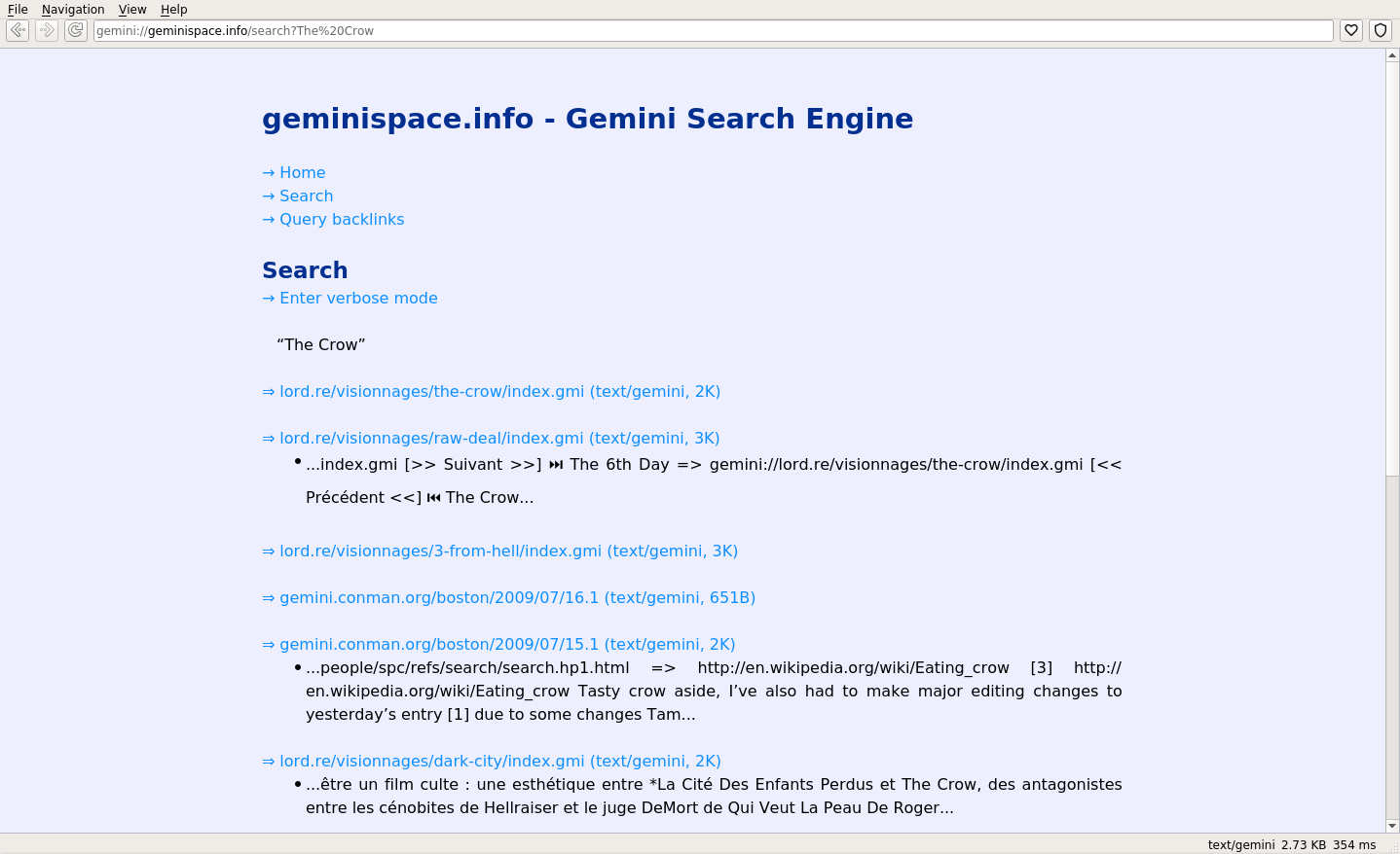 Search results for "The Crow" on geminispace.info