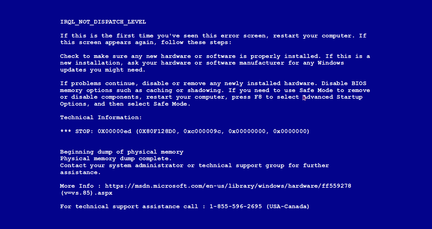 Windows blue screen of death