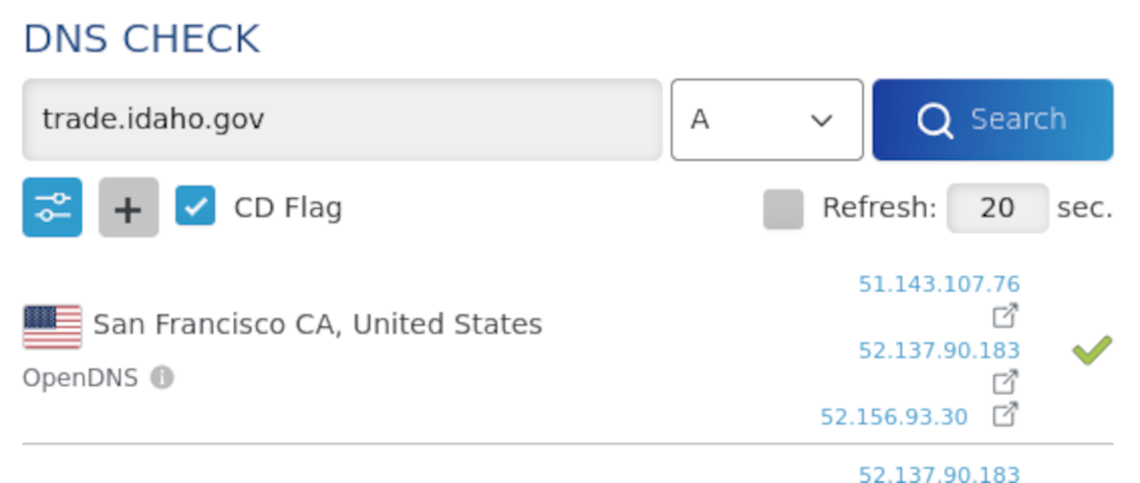 DNS A records for trade.idho.gov