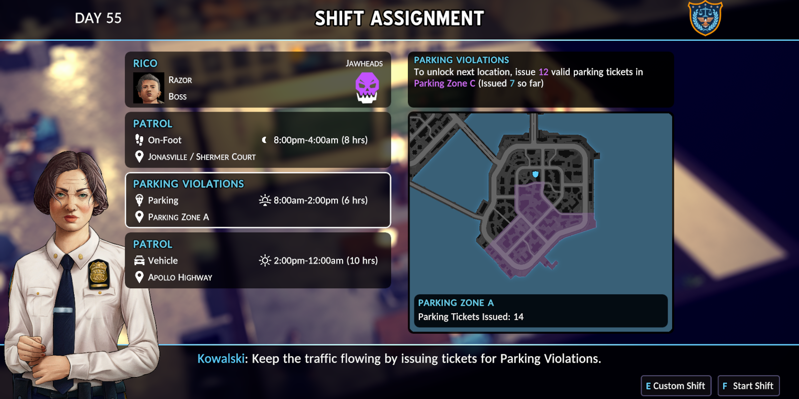 A police woman next to a map showing assignments