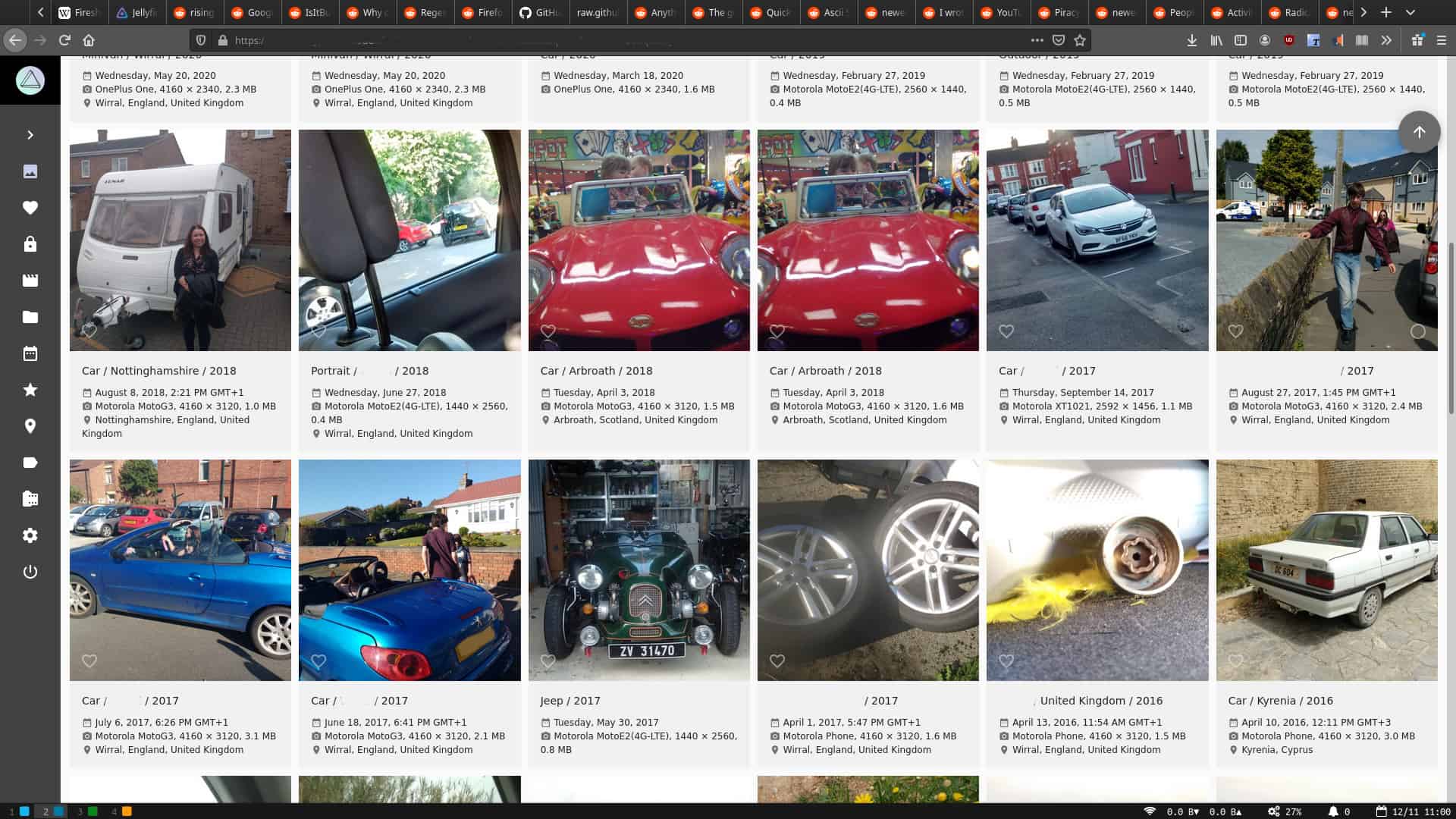 Photoprism interface showing images of cars