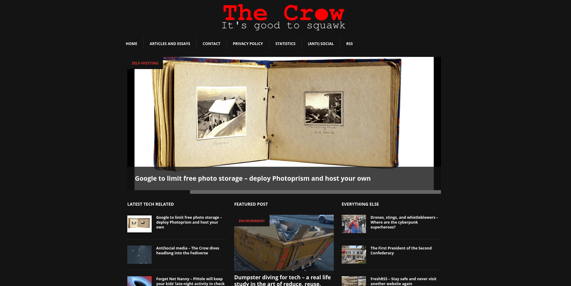 The Crow website as hosted on wordpress