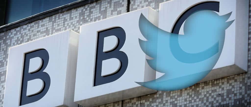 Twiiter logo overlaid on BBC HQ