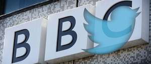 Twiiter logo overlaid on BBC HQ
