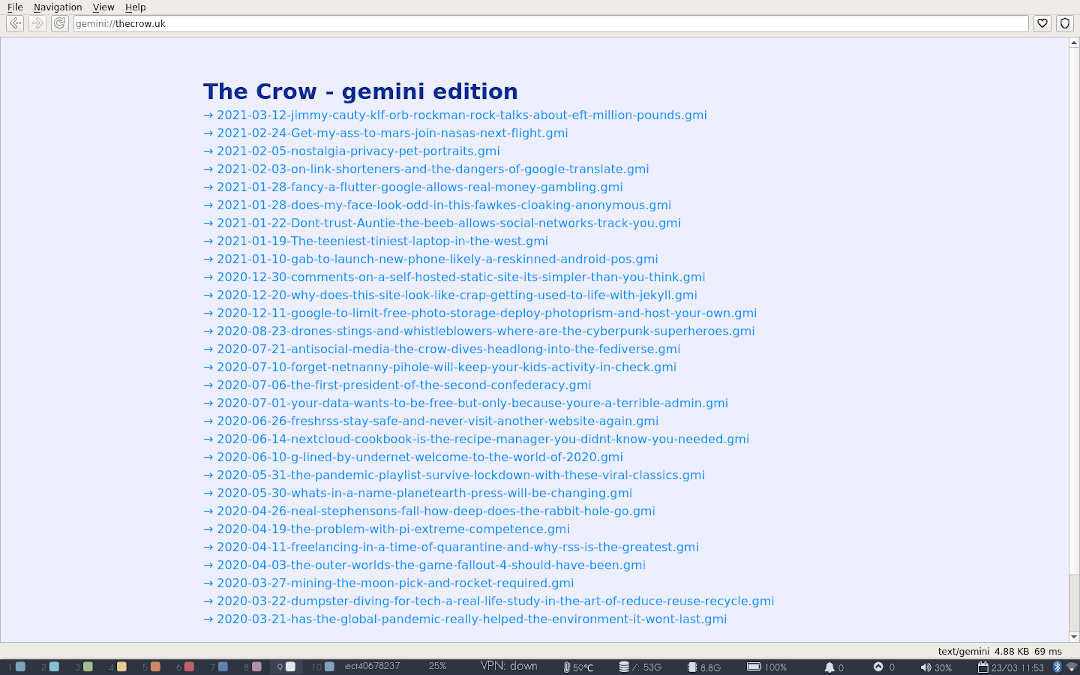 List of The Crow posts on Gemini