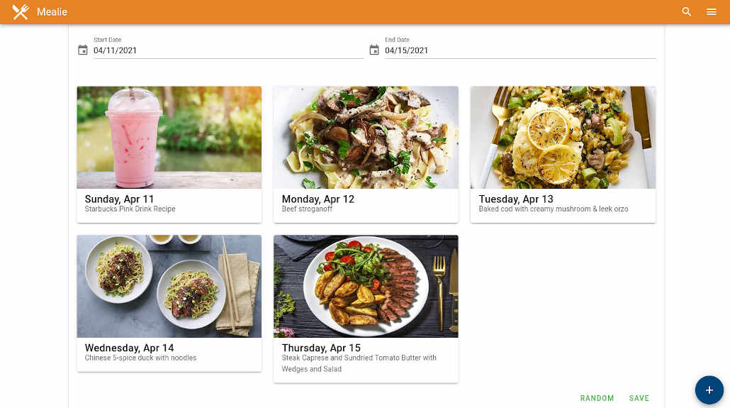 Meal planner interface for Mealie