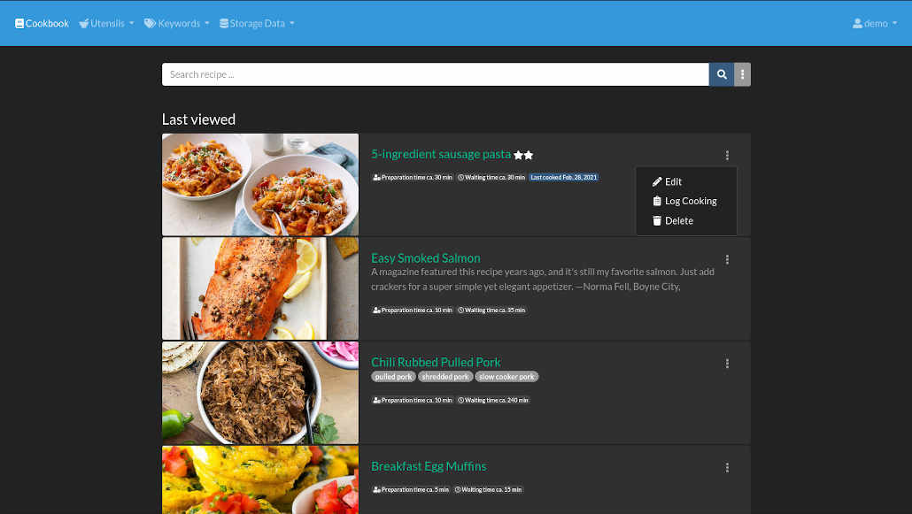 Tandoor recipes interface