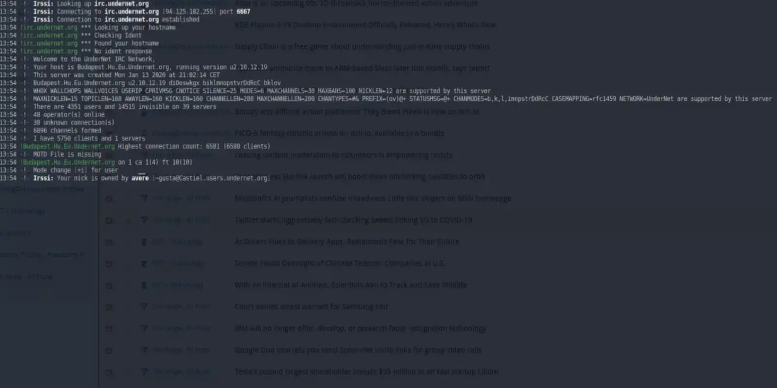 Text interface of IRSSI IRC client