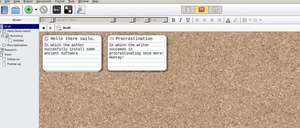 The scrivener interface with notes attached to a corkboard