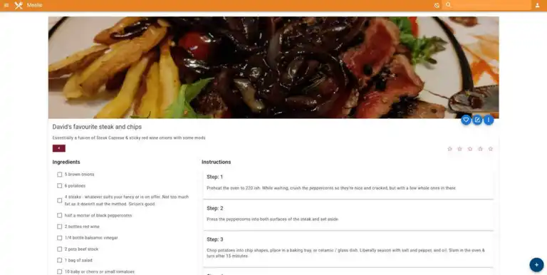 Mealie web interface