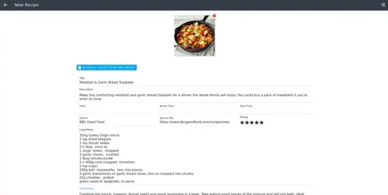 RecipeSage web interface