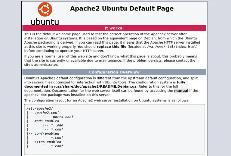 Browser showing the Apache2 Ubuntu Default Page
