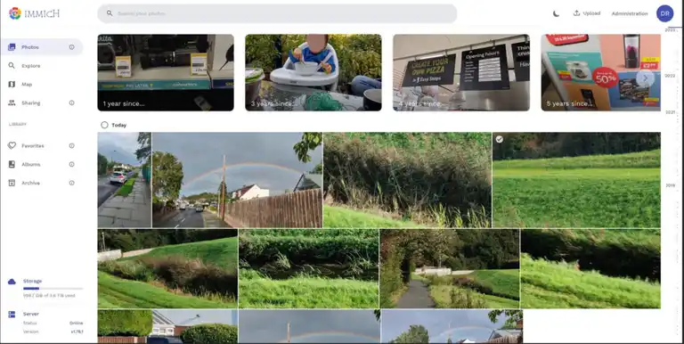 Immich web interface showing a collection of photographs