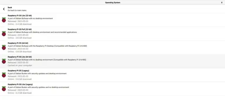 Raspberry Pi Imager interface