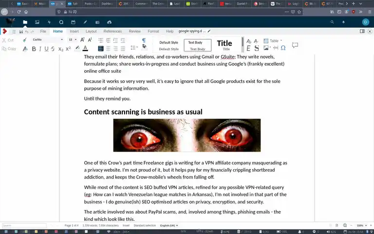 Screenshot of a document being edited in Nextcloud's collabora online