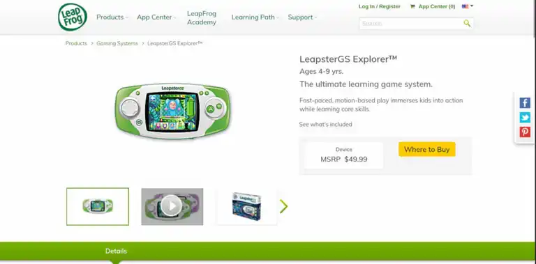 Official store listing for the Leapster GS