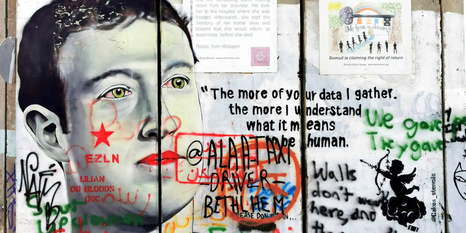 Mual art showing Mark Zuckerberg saying "the more of your data I gather, the more I understand what it means to be human."