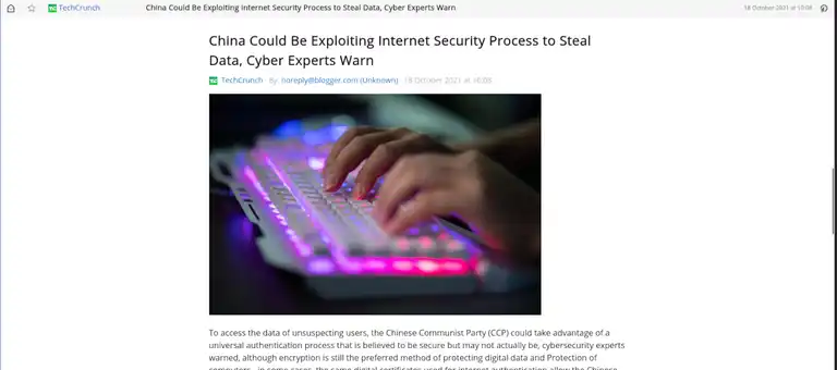 Fake TechCruch story viewed in FreshRSS