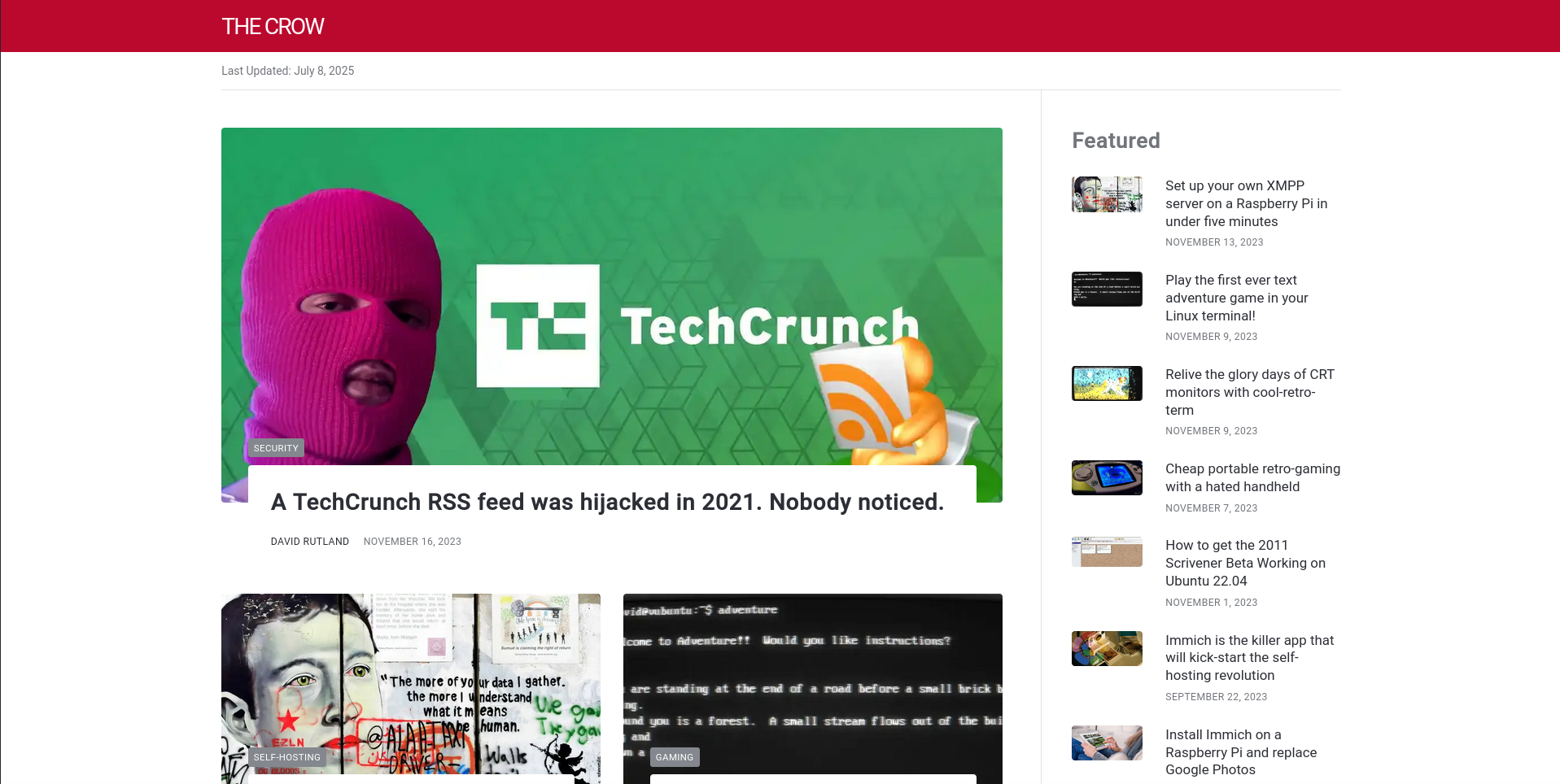 Front page of thecrow.uk