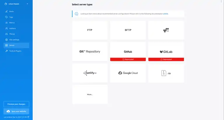 Setting up server sync with Publii
