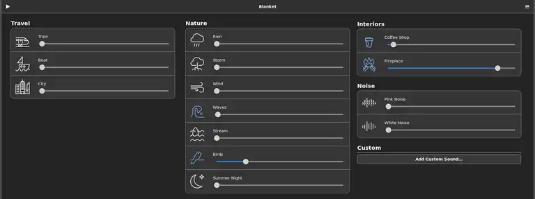 Blanket effects panel with sliders