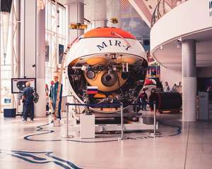 Submarine capsule in a warehouse