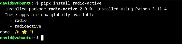 Installing RAdio-active in the Linux terminal with pipx