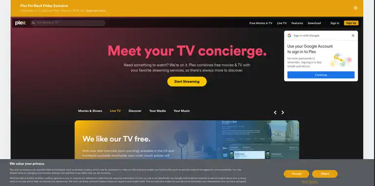 Plex website in a browser