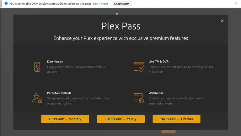 Advertisment for Plex pass