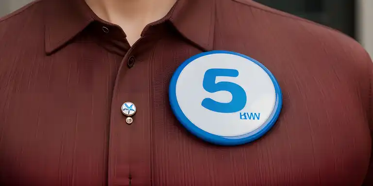 AI-generated image of a person in a red shirt wearing a badge