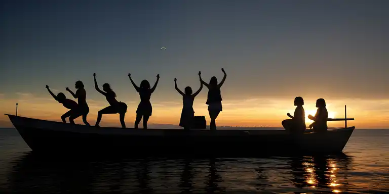 AI-generated image of people dancing on a boat