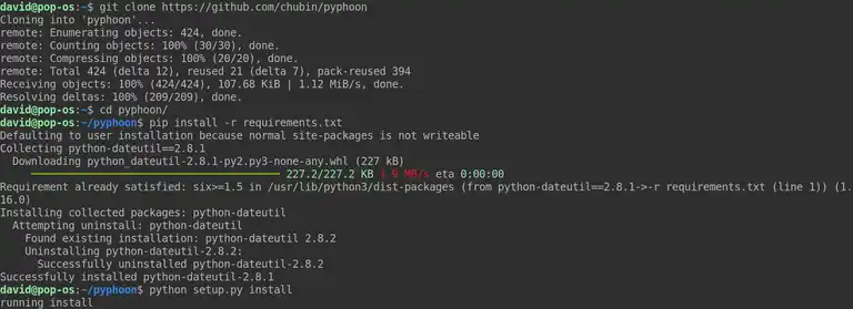 Using pip to install pyphhon in the Linux terminal