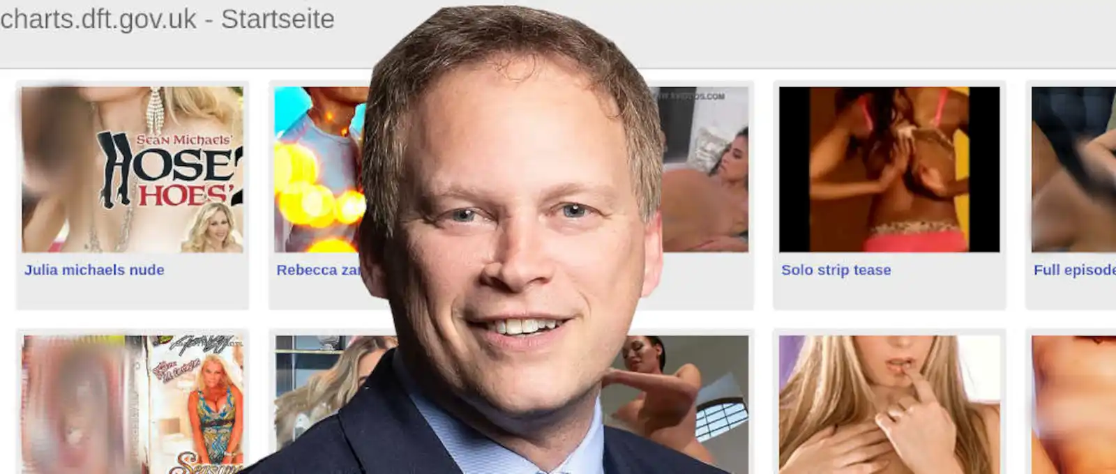 An image of Grant Schapps overlaid on a blurred and titillating background