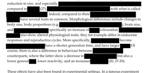 Heavily censored text with blacked-out areas