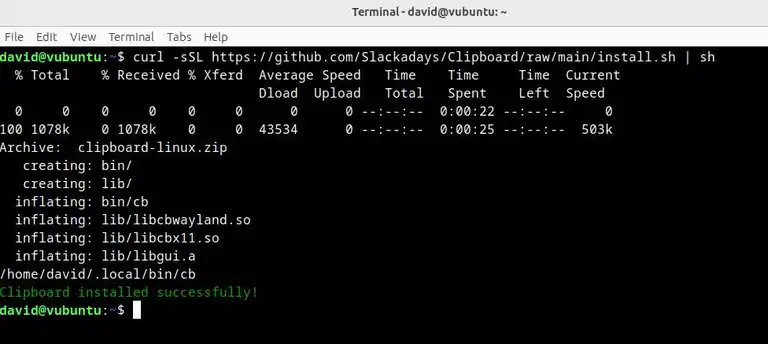curling the clipboard project from GitHub