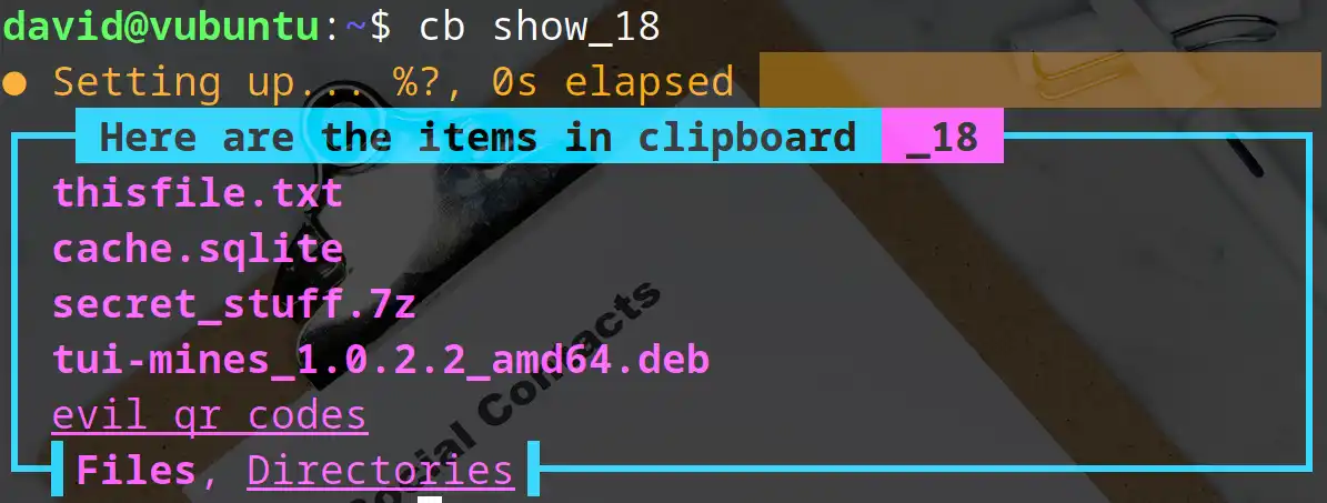 The Clipboard project in use in the Linux terminal