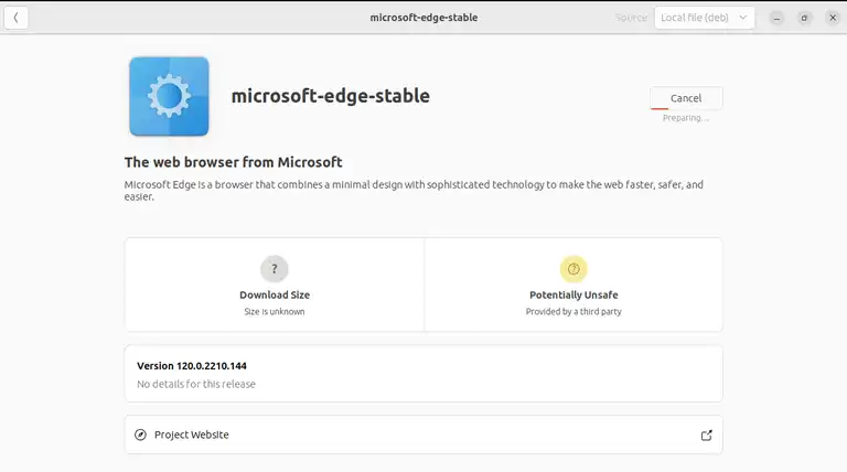 installing the edge deb with Ubuntu software install