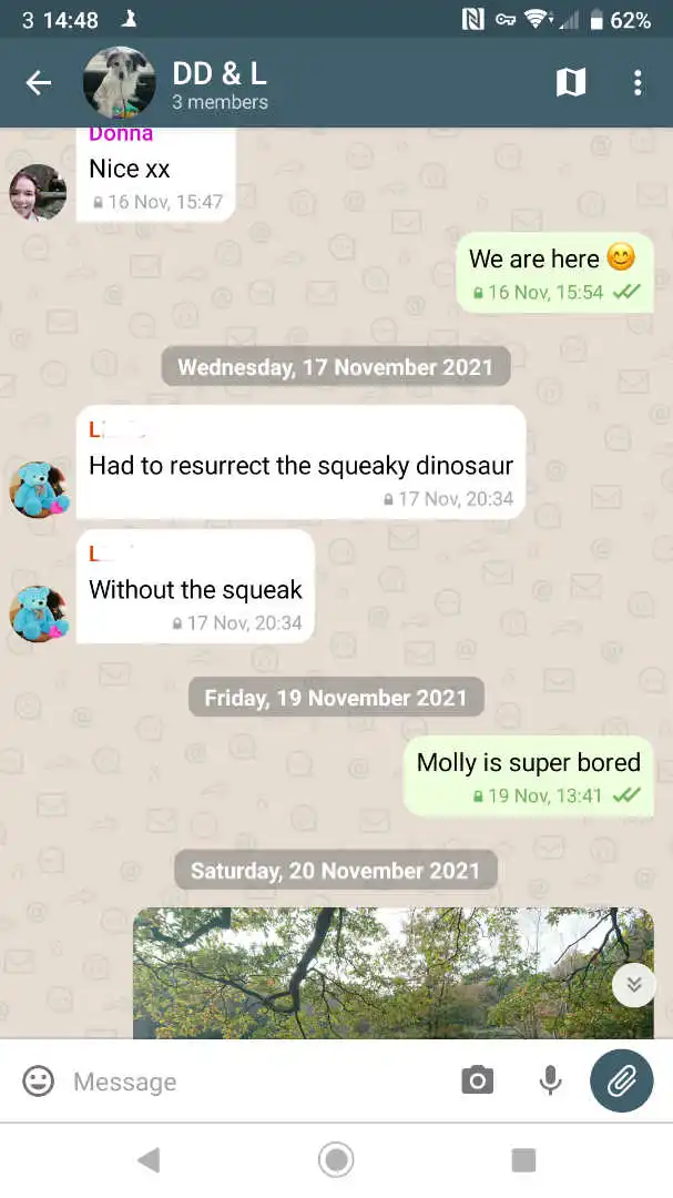 Delta Chat showing a conversation between three people