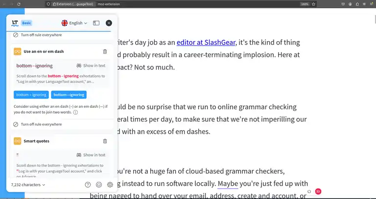 LanguageTool dedicated web editor extension