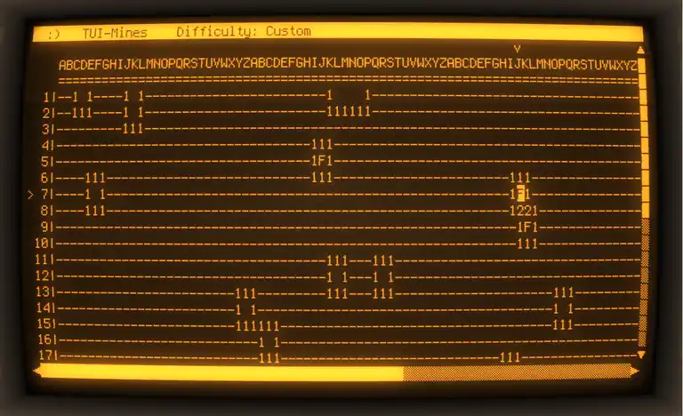 TUI mines in a pseudo CRT terminal